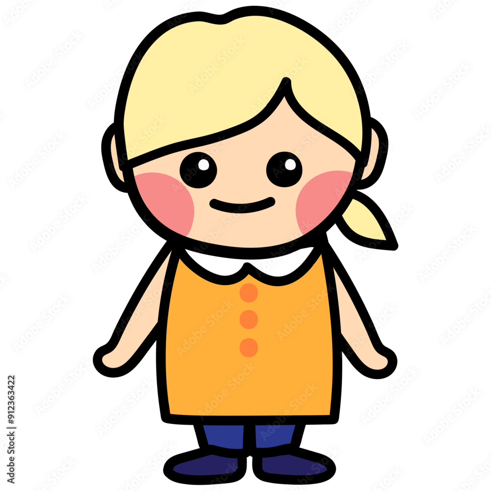 a blond girl with her hair tied up Illustration, girl character a blond girl with her hair tied up Illustration, girl character