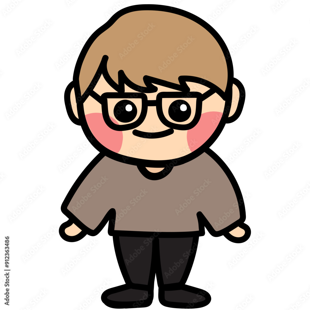 boy in brown-haired glasses Illustration, boy character boy in brown-haired glasses Illustration, boy character