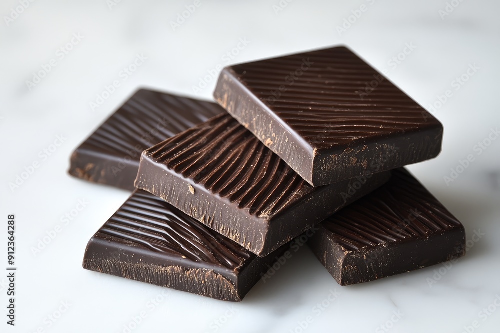 A stack of chocolate bars. The bars are stacked on top of each other ...