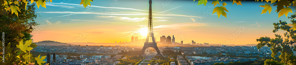 Fototapeta premium Eiffel Tower at sunset in Paris, France. Romantic travel background .Paris in sunset time