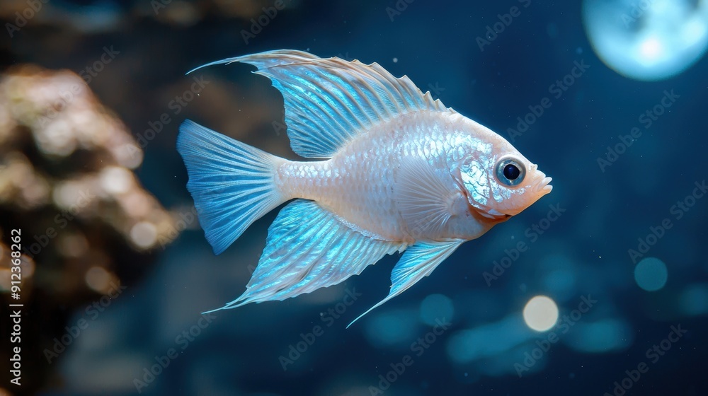 Vibrant blue and white tropical fish swimming in the ocean Vibrant blue and white tropical fish swimming in the ocean