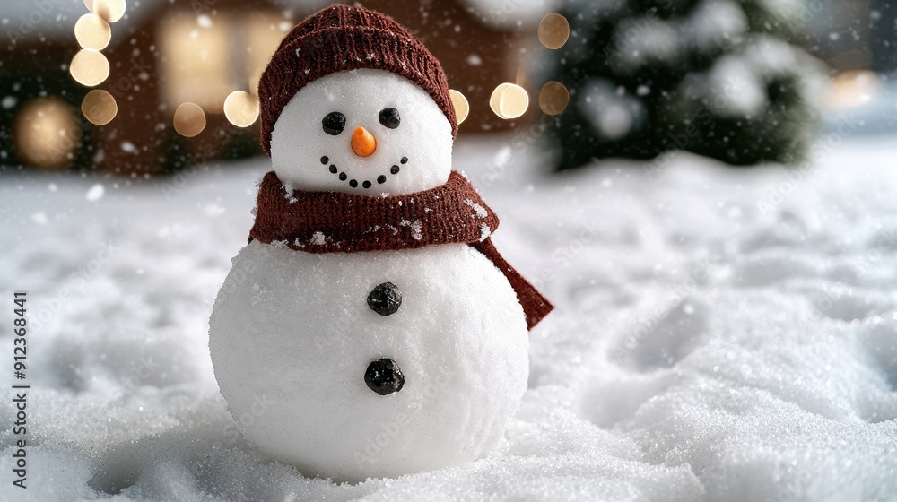 Obraz premium Cheerful snowman in winter wonderland