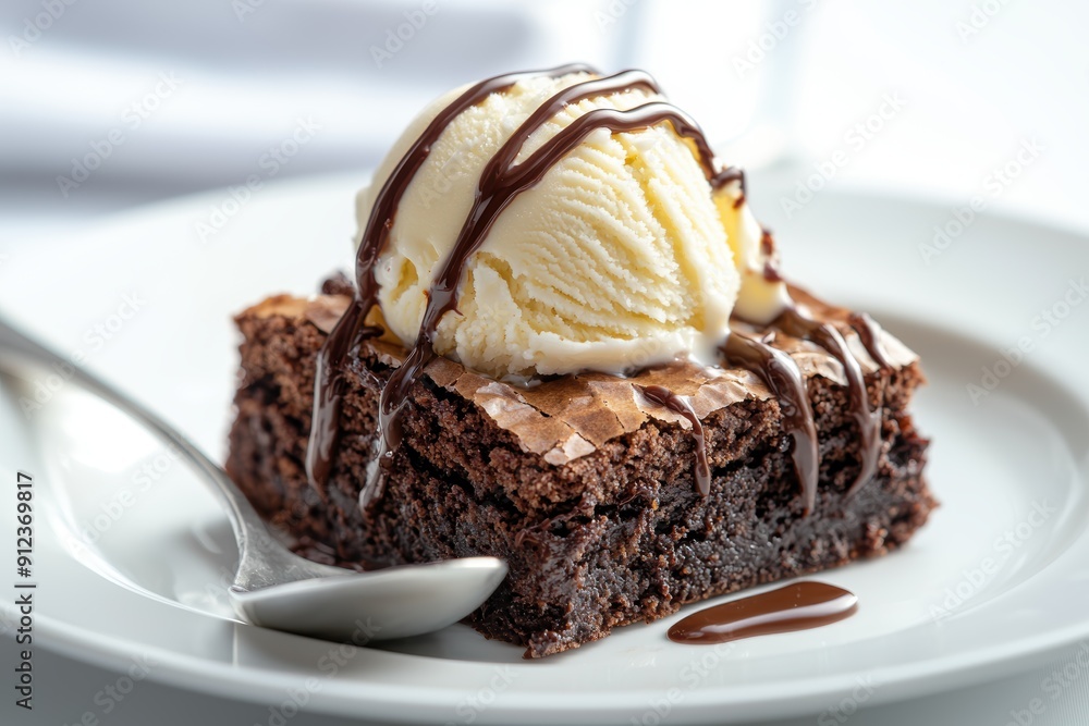 Delicious chocolate brownie with ice cream Delicious chocolate brownie with ice cream