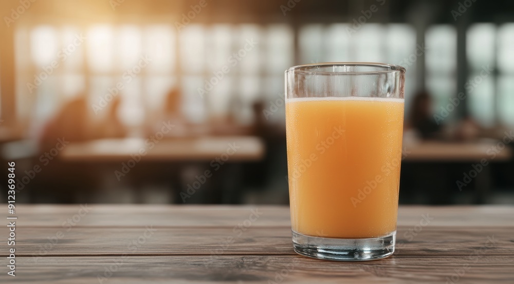 refreshing glass of orange juice on wooden table refreshing glass of orange juice on wooden table