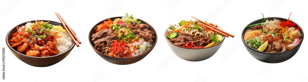 Set Asian food bowl isolated on transparent background Set Asian food bowl isolated on transparent background