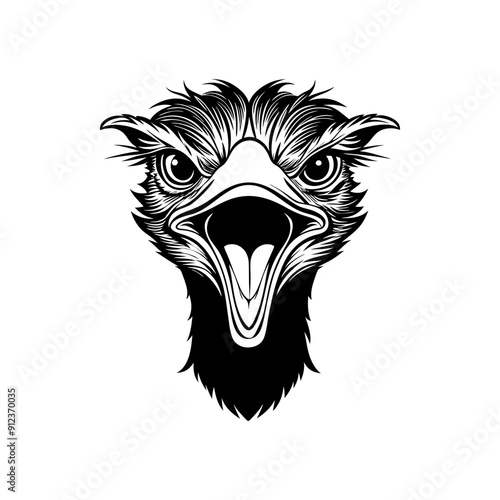 black and white engrave isolated ostrich vector illustration