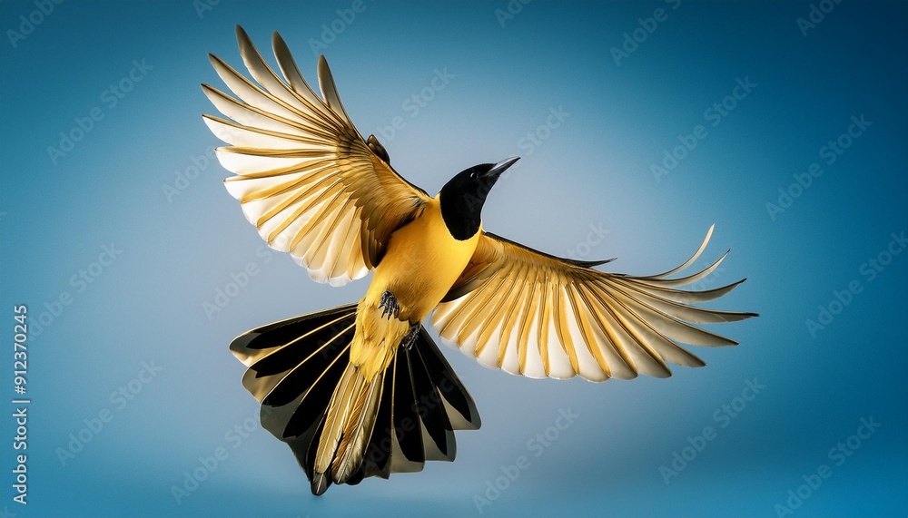 Obraz premium Develop a minimalist logo of a golden magpie in flight.