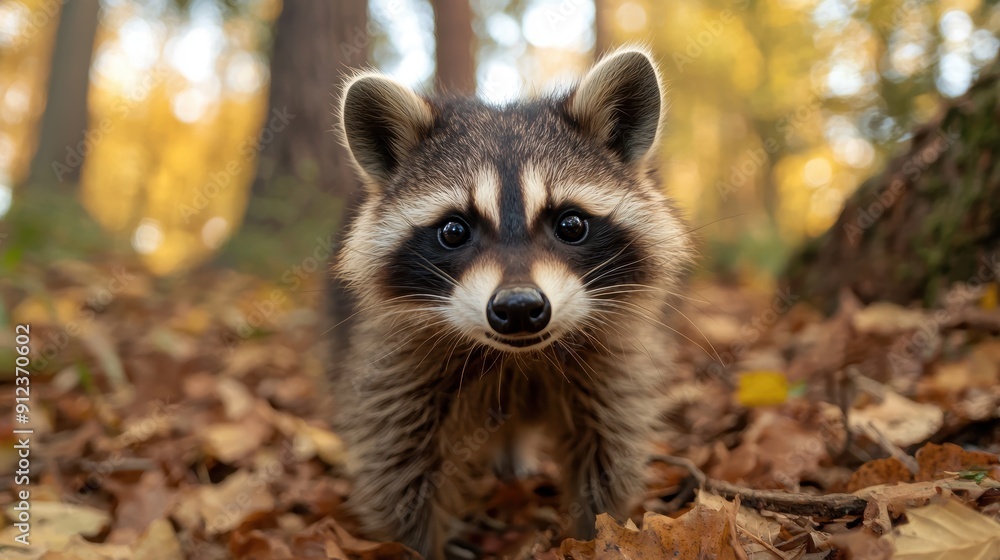 Curious raccoon in the forest Curious raccoon in the forest