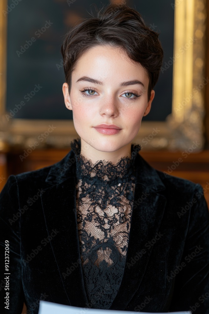 Elegant woman in black lace and velvet outfit Elegant woman in black lace and velvet outfit