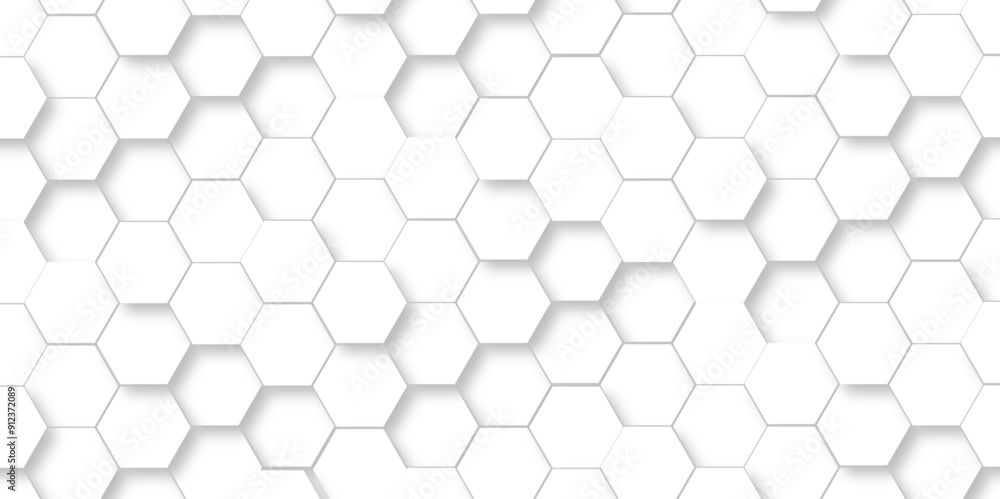 Naklejka premium Abstract geometric grid background with hexagon, modern wall vector polygonal pattern. Futuristic abstract honeycomb technology white background. Luxury white hexagon pattern.