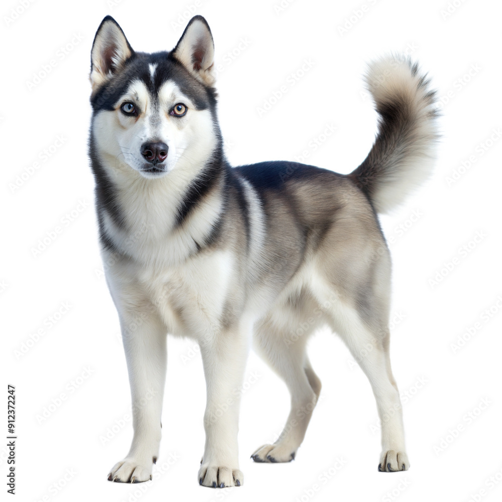 Sakhalin husky standing and looking at camera, isolated on white background Sakhalin husky standing and looking at camera, isolated on white background