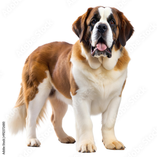 Big Saint-Bernard standing and looking at camera, isolated on white background.
