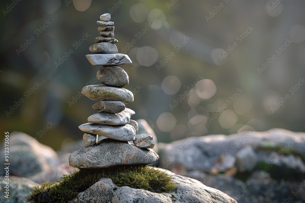Obraz premium ai generative rock balancing art river stone