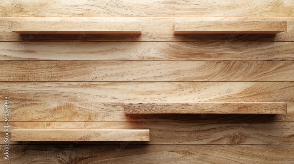 Wooden shelves on a wooden wall background Wooden shelves on a wooden wall background
