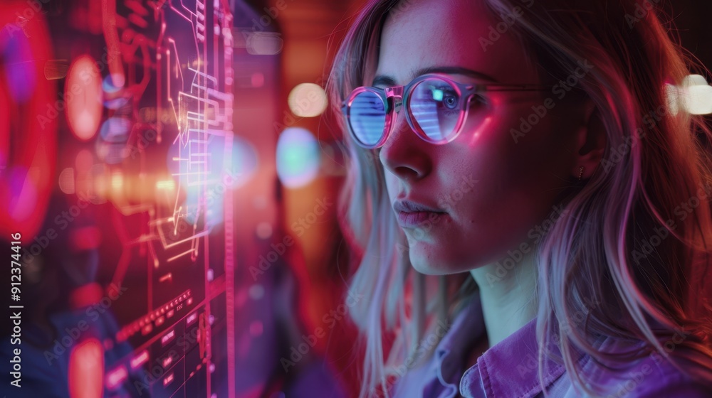 The woman with holographic display The woman with holographic display