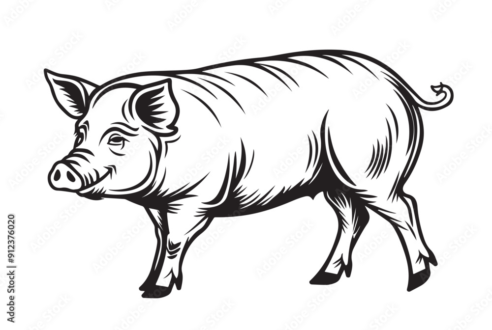 Fototapeta premium Sketch of a pig. Vector vintage illustration hand drawn large fat pig isolated on white background.