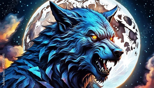 a wolf with a full moon in the background