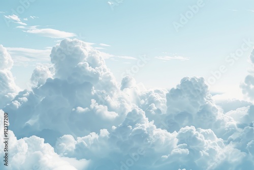 Fototapeta Naklejka Na Ścianę i Meble -  A plane soaring through white clouds against a blue sky