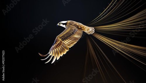 Design a logo of a golden osprey diving with precise lines.