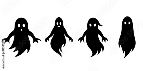  Set of ghost silhouettes, spirit for Halloween, on white background. Vector
