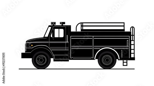 Black silhouette of Fire truck illustration icon for logo, isolated on white background