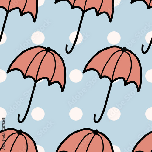 Autumn seamless vector pattern with umbrellas. Simple doodle style