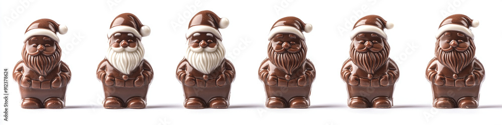 Seamless pattern of chocolate Santa Clauses isolated on white background. New Year's border Seamless pattern of chocolate Santa Clauses isolated on white background. New Year's border