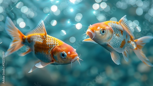 Colorful Koi Fish Swimming Gracefully in a Clear Blue Pond During Bright Daylight