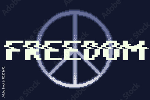 Pixel Art Style Freedom Typography with Anachism Mark in Dark Metal Tone