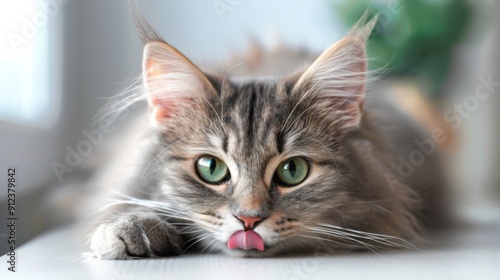 Wallpaper Mural A funny cat is tongue out laying on a white surface Torontodigital.ca