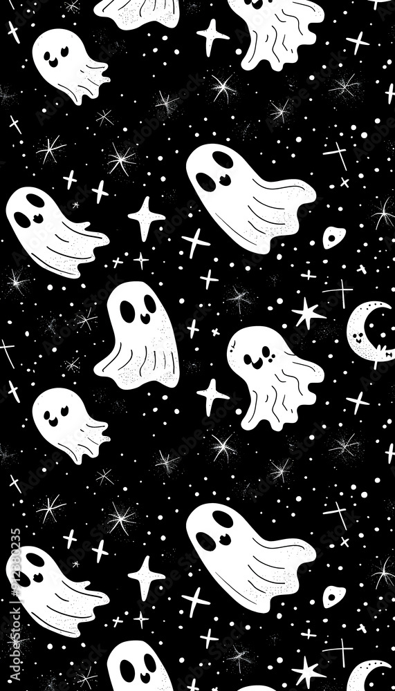 Cute Ghost Drawing for Halloween on black background Cute Ghost Drawing for Halloween on black background