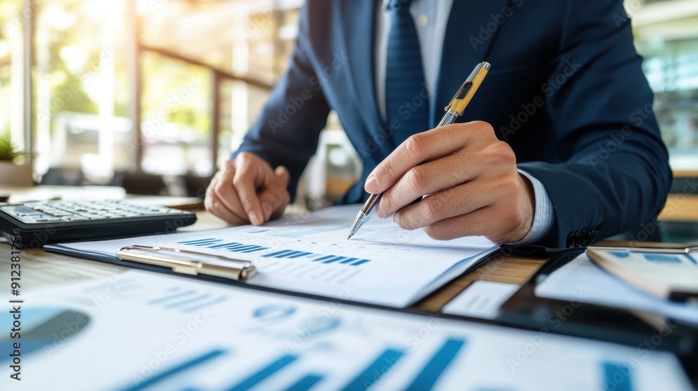 Dedicated Business Executive Analyzing Data for Client's Financial Report Presentation Dedicated Business Executive Analyzing Data for Client's Financial Report Presentation