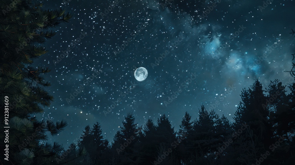 Beautiful large moon is shining brightly in the night sky Beautiful large moon is shining brightly in the night sky