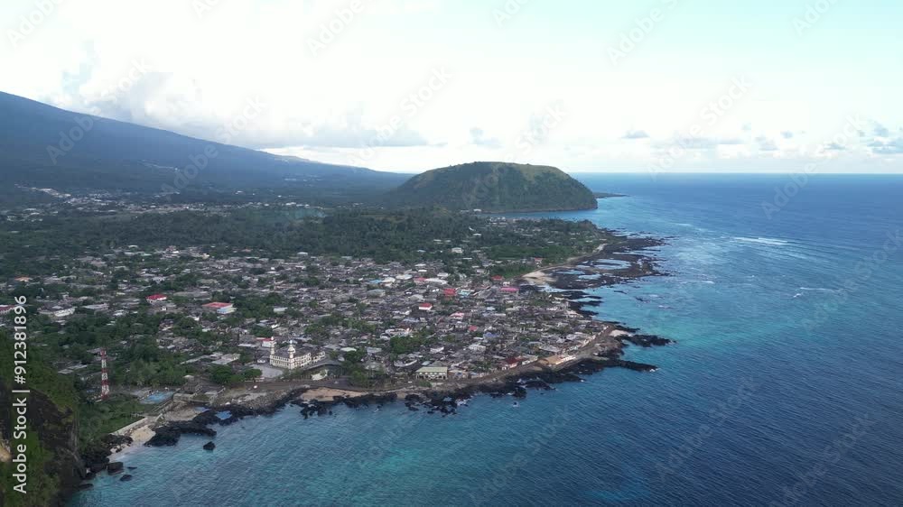 Aerial view of a coastal town in Grande Comore, Comoros. Aerial view of a coastal town in Grande Comore, Comoros.