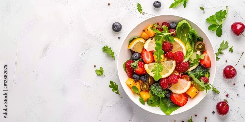 Fruit salad with vegetables, healthy meal. The generation of AI. Fruit salad with vegetables, healthy meal. The generation of AI.