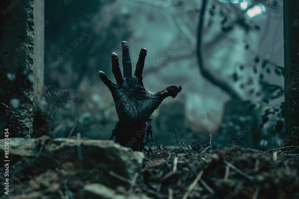 Obraz premium ai generative creepy hand coming out of grave