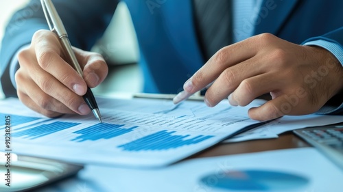 Diligent Male Accountant Conducting Precision Financial Audit in Office Setting