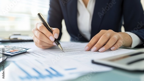 Confident Female Accountant Showcasing Expertise While Preparing Detailed Balance Sheet