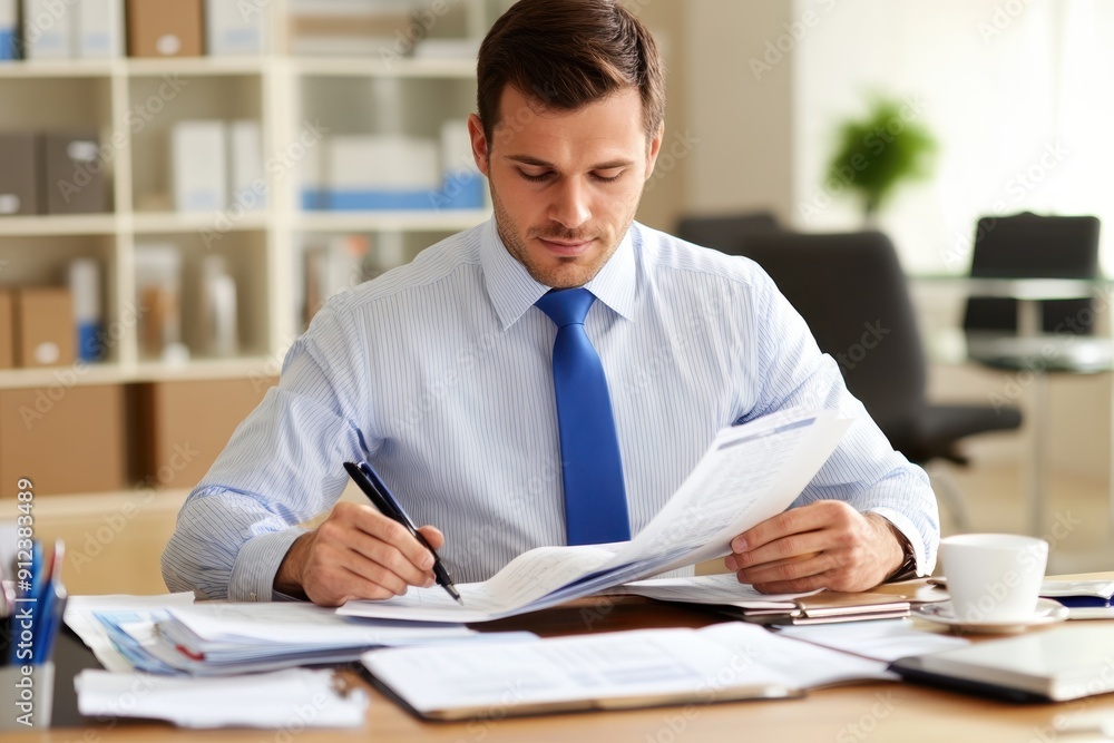 Confident Male Accountant Expertly Balancing Financial Books with Precision Confident Male Accountant Expertly Balancing Financial Books with Precision