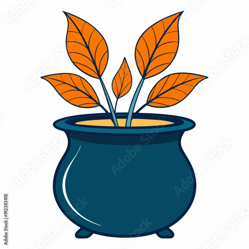 Halloween Vector illustration of a plant in a pot, cartoon style, blue and orange, decoration concept