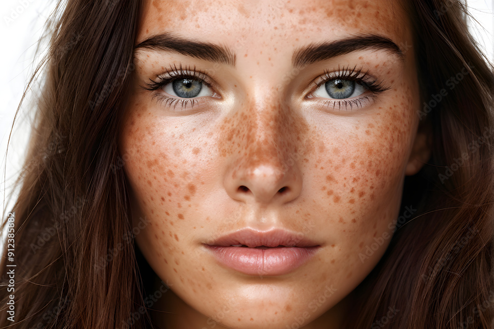 Close up caucasian woman's face with freckles or age spots photo. Age spots on the face close up photo . isolated on white background
Close up caucasian woman's face with freckles or age spots photo. Age spots on the face close up photo . isolated on white background