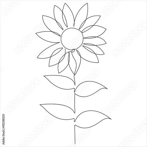 Continuous single line drawing of sunflower vector style illustration