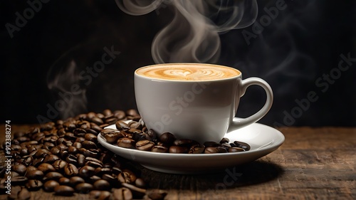 A cup of coffee, Espresso coffee with coffee beans