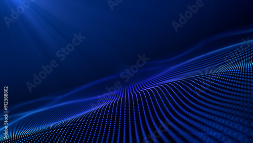 Blue wave with rays of light. tech, futuristic background. Lightweight modern template. Cyber ​​horizon space concept. Glowing water flow. Digital diagonal background. 