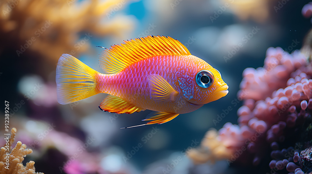 Close-up of a pink and orange fish swimming in the sea Close-up of a pink and orange fish swimming in the sea