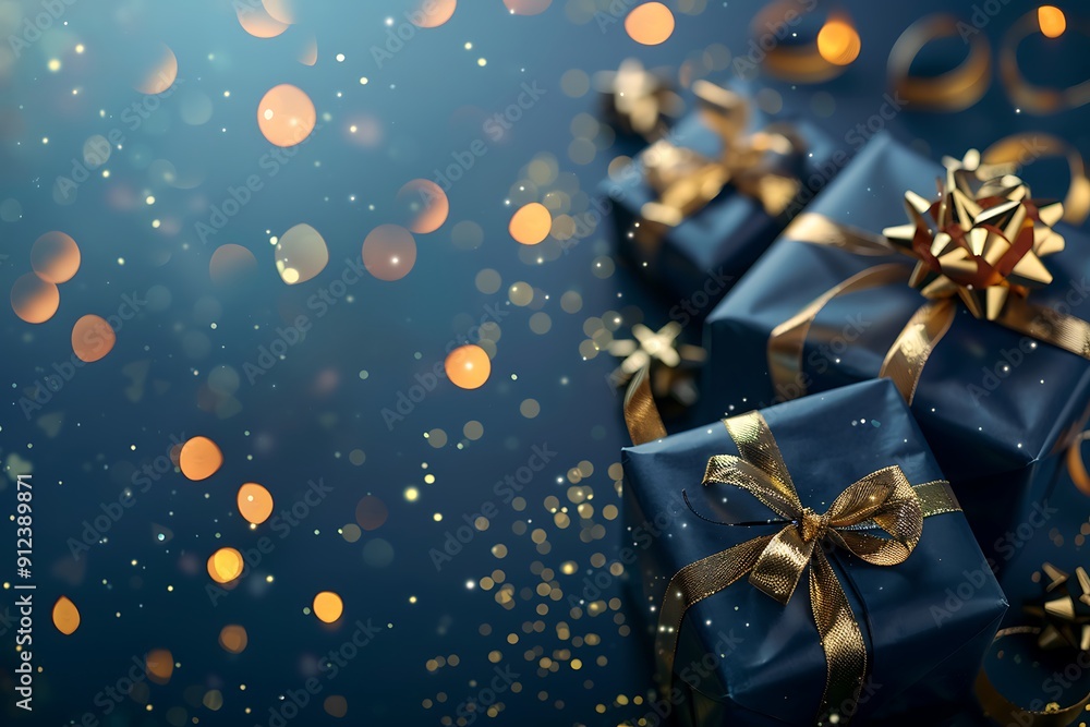 Luxury Christmas Gift Boxes with Golden Bows and Lights Luxury Christmas Gift Boxes with Golden Bows and Lights