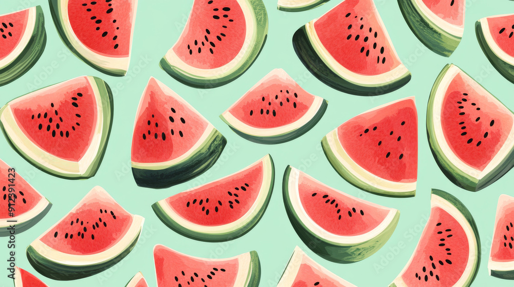 Watermelon slice pattern over seamless background - perfect for a desktop wallpaper! Watermelon slice pattern over seamless background - perfect for a desktop wallpaper!