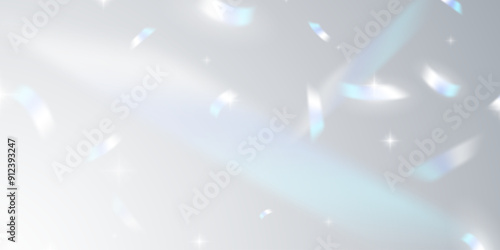 Multicolored light effect and zigzag ribbons falling from above on streamer, tinsel vector