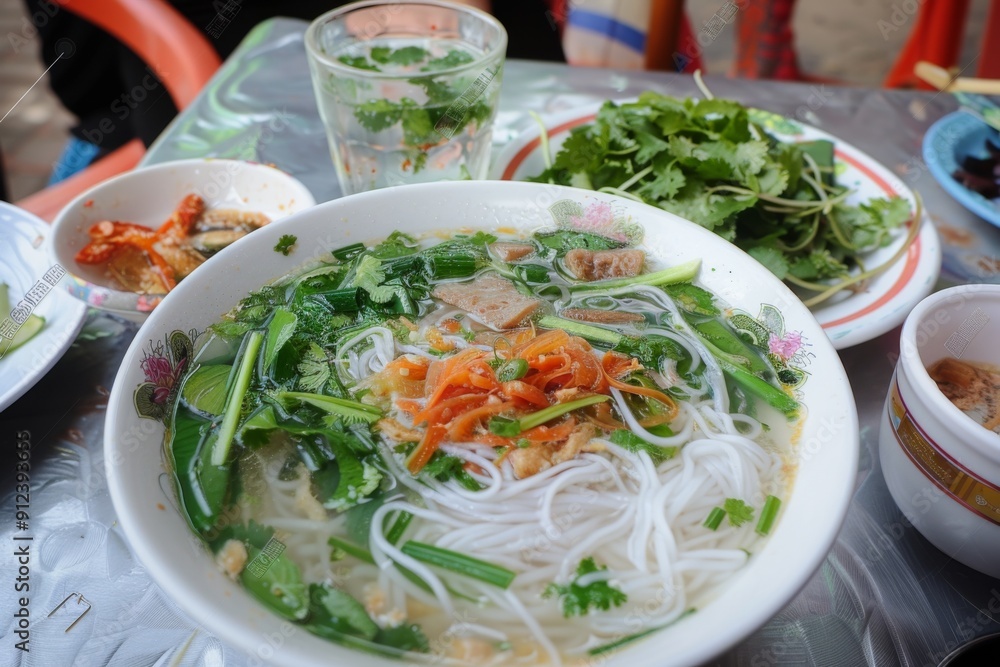 Delicious Noodles with Fresh Vietnamese Vegetables, Featuring a Colorful Array of Ingredients in a Traditional Asian Dish. A Perfect Blend of Flavors and Textures. Delicious Noodles with Fresh Vietnamese Vegetables, Featuring a Colorful Array of Ingredients in a Traditional Asian Dish. A Perfect Blend of Flavors and Textures.