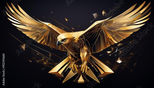 Create a geometric logo of a golden falcon diving with speed.